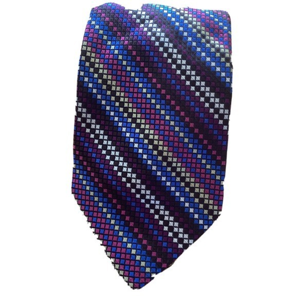 Piattelli Platinum pink blue striped 100% Silk‎ designer Neck Tie